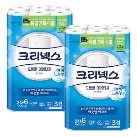 [크리넥스] 도톰한 에어터치 두루마리휴지 대용량 휴지 화장지 27m 30롤 - 1개