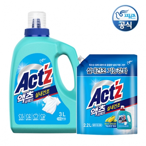 [액츠]퍼펙트 실내건조 세탁세제 일반드럼겸용 3.0L + 2.2L
