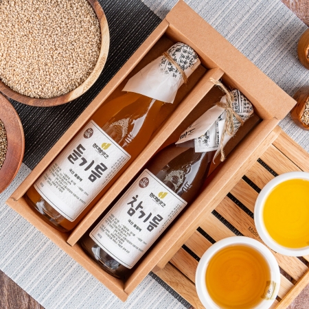 [문경현대방앗간] 국산 참기름 들기름 볶은참깨 2구 선물세트 350ml/180ml 택1