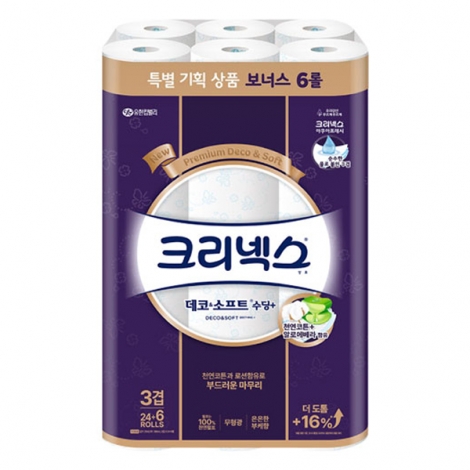 [크리넥스] 데코소프트 수딩플러스 3겹 25m 24+6롤