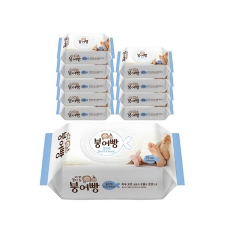 붕어빵 올인원 캡형 고평량 물티슈 70매 x 10팩
