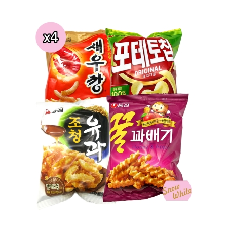 농심스낵세트1(총16봉)(새우깡 포테토칩 조청유과 꿀꽈배기)