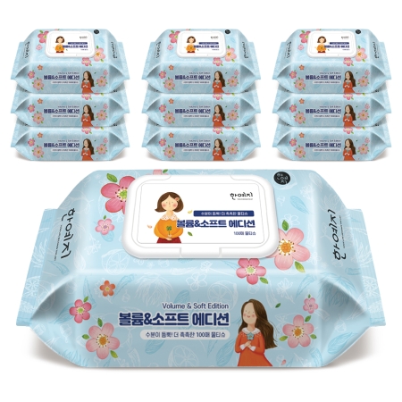 한예지 EDITION 볼륨앤소프트 물티슈 캡형 100매 (10팩)