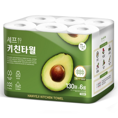 한예지 천연펄프 셰프키친타올 130매 6롤 (1팩)