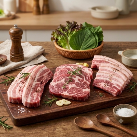 [시장직송] 국내산 1등급 한돈 규격돈 3종(목살/삼겹살/오겹살) 500g/1kg 택1