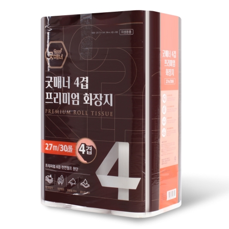 [행복S&P제지]굿매너 4겹프리미엄 화장지 27m*30롤 화장지