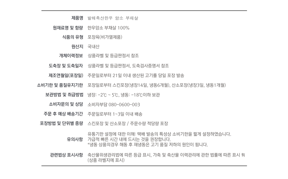 [설창한우] 한우 부채살 구이용(두께1cm내외) 1++ 200g
