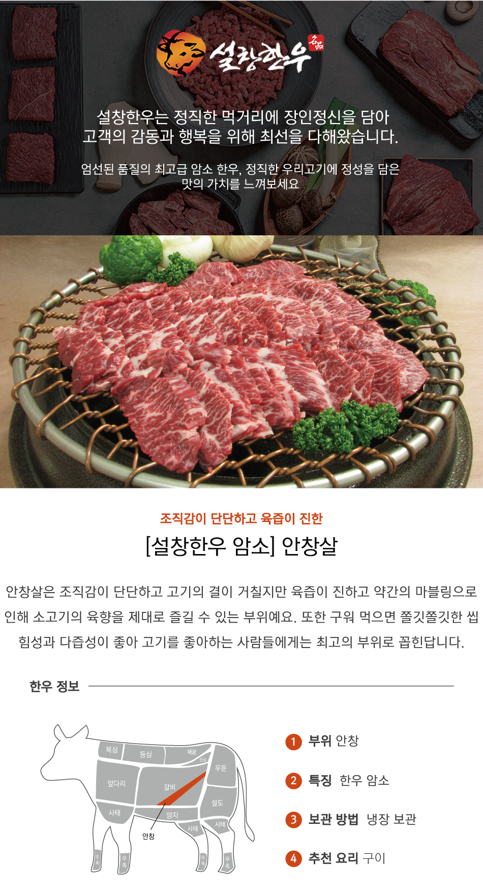 [설창한우] 한우 안창살 구이용(두께 1cm내외) 1++ 200g
